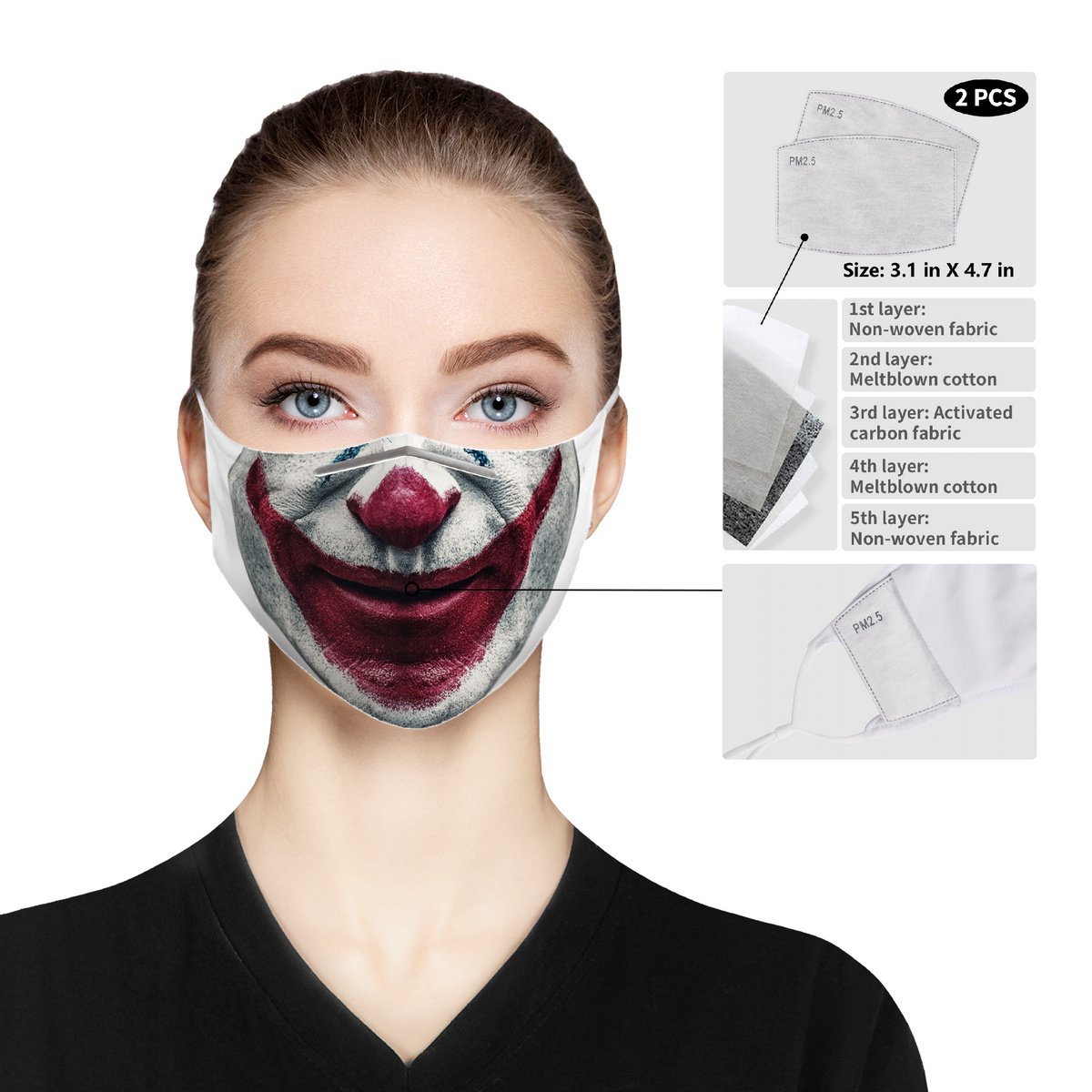 The Joker Face Mask | 2x - 50x Disposable Five Layer Filter Pads Avail | Multifunktionstücher