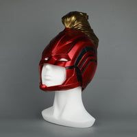 2019 Captain Marvel Movie Mask Full Head Costume Helmet in Red Gold Color-Marvel Comics Cosplay-WickyDeez
