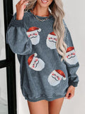 Trendy Sequin Santa Patch Ribbed Sweatshirt Top in 6 Colors