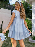 Chic Style Swiss Dot Flutter Sleeve Round Neck Tiered Dress-WickyDeez | Trendsi-WickyDeez