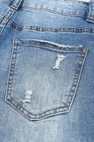 Mid Waist Checkered Patchwork Distressed Jeans-WickyDeez | Trendsi-WickyDeez