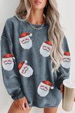 Trendy Sequin Santa Patch Ribbed Sweatshirt Top in 6 Colors