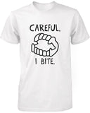 Careful I Bite! Funny Men's T-Shirt White Crewneck Graphic Shirt for Halloween-Men's Tops-WickyDeez