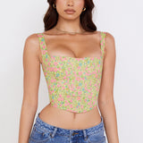 Y2K Square Collar Cropped Navel Outer Sling Floral Tank Top-WickyDeez | Eprolo-WickyDeez