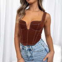 Y2K Square Collar Cropped Navel Short Outer Wear Camisole Corset Tank Top-WickyDeez | Eprolo-WickyDeez