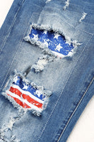 Distressed Street Jeans w/ US Flag Patchwork-WickyDeez | Trendsi-WickyDeez