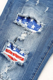 Distressed Street Jeans w/ US Flag Patchwork-WickyDeez | Trendsi-WickyDeez