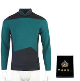 Star Trek TNG Cosplay Costume Blue Shirt Starfleet Operations Uniforms + Badge Set - WickyDeez