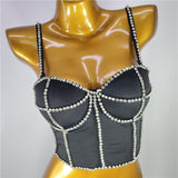 Women Corset Crop Tops | Streetwear Beading Diamond Push Up Bra Casual Tank Top