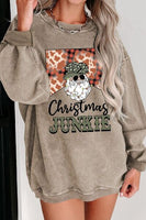 Graphic CHRISTMAS JUNKIE Ribbed Round Neck Sweatshirt Top