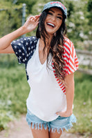 Casual Short Sleeve US Flag Stars & Stripes V-Neck Tee Shirt Active-WickyDeez | Trendsi-WickyDeez