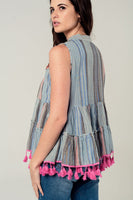 Embroidery Sleeveless Blouse With Tassels-Women - Apparel - Shirts - Blouses-WickyDeez