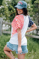 Casual Short Sleeve US Flag Stars & Stripes V-Neck Tee Shirt Active-WickyDeez | Trendsi-WickyDeez