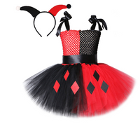Kids Harley Quinn Jester Costume | Girls Children's Black Red & White Harley Jester Clown Cosplay Costume Dress-WickyDeez | Automizely-WickyDeez