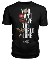 Justice League 2017 You Can't Save the World Alone T-Shirt Symbol Edition - Black Unisex Tee-DC Comics Cosplay-WickyDeez