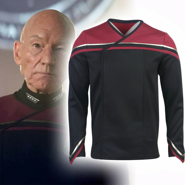 NEW Star Trek For Picard 2 Captain Admiral Cosplay Top | Starfleet Red Gold Stripe Uniform Costume Shirt-WickyDeez - MainKinez-WickyDeez