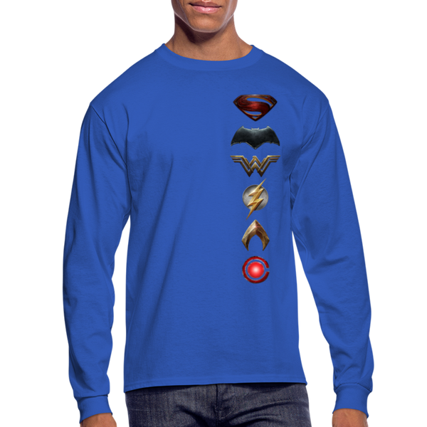 Justice League Movie Long Sleeve 100% Cotton Symbol Logo Shirt - Men's Long Sleeve T-Shirt - royal blue