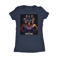 The Justice League Womens Next Level Triblend T-Shirt Group Edition-DC Comics Cosplay-WickyDeez