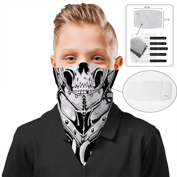 Children's Knight Skull Face Mask Scarf Cover | 2x - 50x Disposable Five Layer Filter Pads Available - WickyDeez