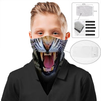 Children's Roaring Tiger Bandana Face Mask Scarf Cover | 2x - 50x Disposable Five Layer Filter Pads Available - WickyDeez