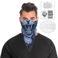 Roaring Blue Leopard Bandana Face Mask Cover | 2x - 50x Disposable Five Layer Filter Pads Available - WickyDeez