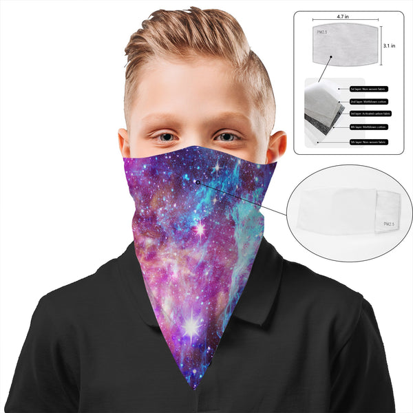 Children's Galaxy Face Mask Bandana Scarf Cover | 2x - 50x Disposable Five Layer Filter Pads Available - WickyDeez