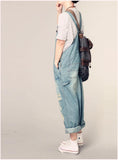 Women's Casual Loose Denim Overalls Ripped Hole Baggy Jeans Wide Leg Pants-Women's Tops-WickyDeez